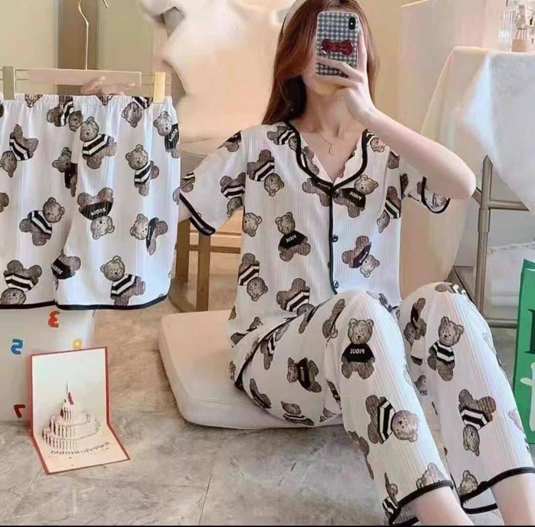 ست سه تیکه فانتزی نخ پنبه کبریتی وارداتی کد 1189